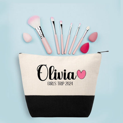 Personalized Makeup Bag Custom Travel Organizer Cosmetic Pouch for Women Toiletry Bag Accessories Storage Gift Girls Trip Design