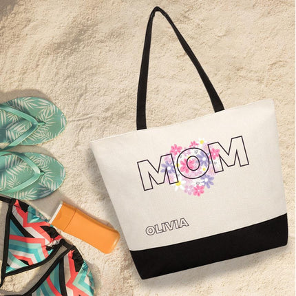 Personalized Large Canvas Tote Custom Beach Shopping Travel Bag Reusable Gift for Women Accessories Organizer Mom Design