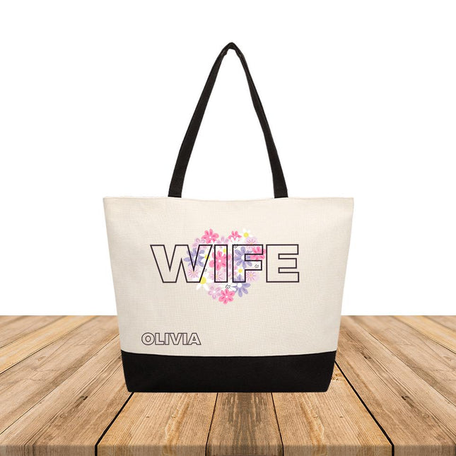 Personalized Large Canvas Tote Custom Beach Shopping Travel Bag Reusable Gift for Women Accessories Organizer Wife Design