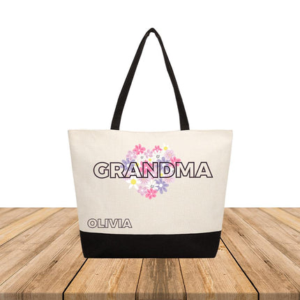 Personalized Large Canvas Tote Custom Beach Shopping Travel Bag Reusable Gift for Women Accessories Organizer Grandma Grandmother Design