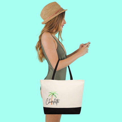 Personalized Large Canvas Tote Custom Beach Shopping Travel Bag Reusable Gift for Women Accessories Organizer Beach Design