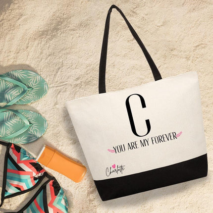 Personalized Large Canvas Tote Custom Beach Shopping Travel Bag Reusable Gift for Women Accessories Organizer You Are My Forever Design