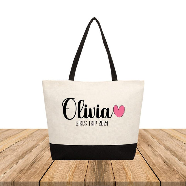 Personalized Large Canvas Tote Custom Beach Shopping Travel Bag Reusable Gift for Women Accessories Organizer Girls Trip Design
