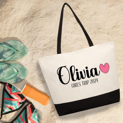 Personalized Large Canvas Tote Custom Beach Shopping Travel Bag Reusable Gift for Women Accessories Organizer Girls Trip Design
