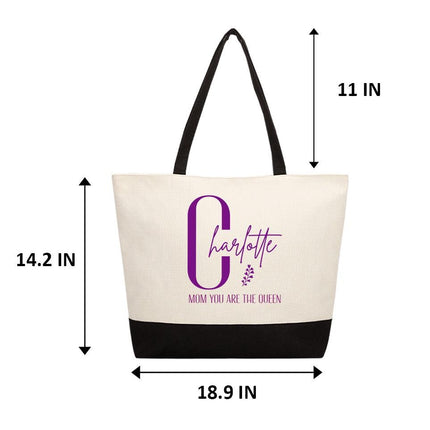 Personalized Large Canvas Tote Custom Beach Shopping Travel Bag Reusable Gift for Women Accessories Organizer Mom You Are The Queen