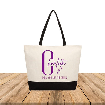 Personalized Large Canvas Tote Custom Beach Shopping Travel Bag Reusable Gift for Women Accessories Organizer Mom You Are The Queen