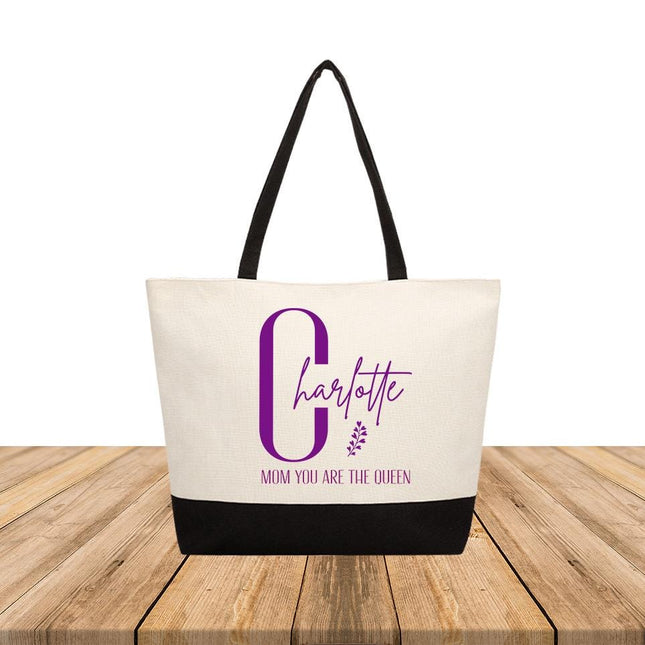 Personalized Large Canvas Tote Custom Beach Shopping Travel Bag Reusable Gift for Women Accessories Organizer Mom You Are The Queen