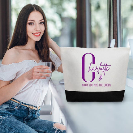 Personalized Large Canvas Tote Custom Beach Shopping Travel Bag Reusable Gift for Women Accessories Organizer Mom You Are The Queen