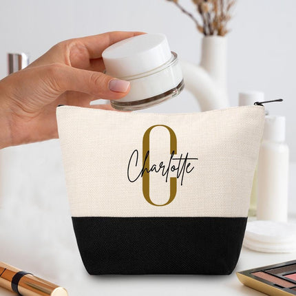 Personalized Makeup Bag Custom Travel Organizer Cosmetic Pouch for Women Toiletry Bag Accessories Storage Gift Initial And Black Name