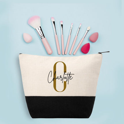 Personalized Makeup Bag Custom Travel Organizer Cosmetic Pouch for Women Toiletry Bag Accessories Storage Gift Initial And Black Name