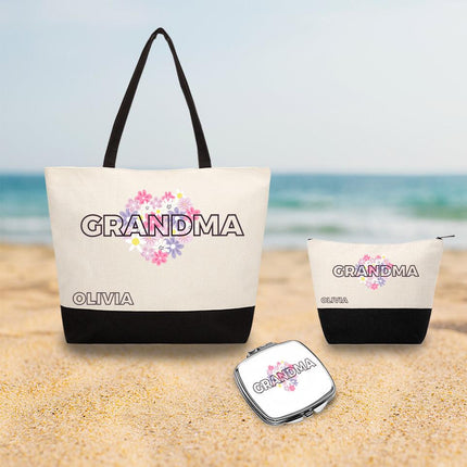 Personalized Large Canvas Tote Custom Beach Shopping Travel Bag Reusable Gift for Women Accessories Organizer Grandma Grandmother Design