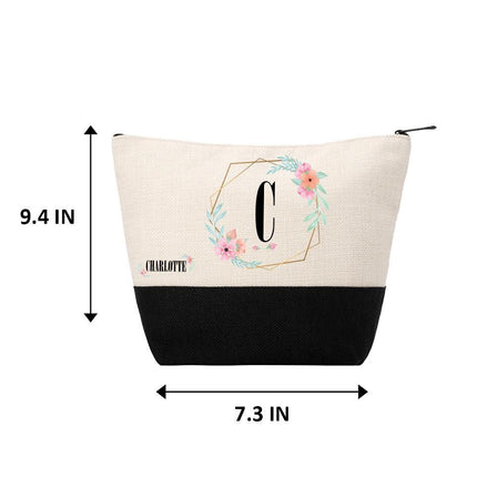 Personalized Bundle For Her Beach Tote Makeup Bag Mirror Travel Pouch Custom Gift Organizer Accessories Frame And Name With Flowers