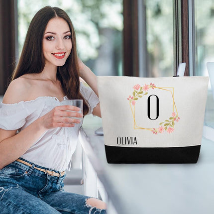 Personalized Bundle For Her Beach Tote Makeup Bag Mirror Travel Pouch Custom Gift Organizer Accessories Frame With Flowers