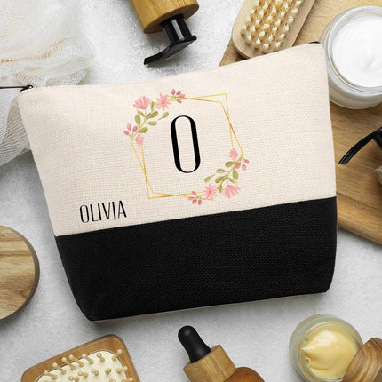 Personalized Bundle For Her Beach Tote Makeup Bag Mirror Travel Pouch Custom Gift Organizer Accessories Frame With Flowers