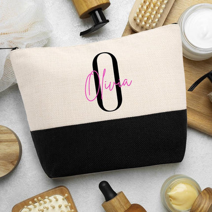 Personalized Bundle For Her Beach Tote Makeup Bag Mirror Travel Pouch Custom Gift Organizer Accessories Initial And Pink Name
