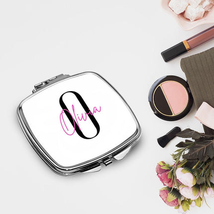 Personalized Bundle For Her Beach Tote Makeup Bag Mirror Travel Pouch Custom Gift Organizer Accessories Initial And Pink Name
