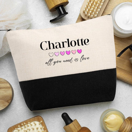 Personalized Bundle For Her Beach Tote Makeup Bag Mirror Travel Pouch Custom Gift Organizer Accessories All You Need Is Love
