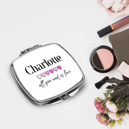 Personalized Bundle For Her Beach Tote Makeup Bag Mirror Travel Pouch Custom Gift Organizer Accessories All You Need Is Love