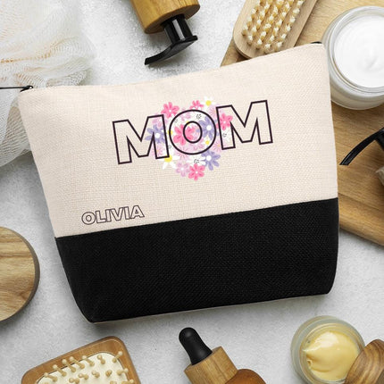 Personalized Bundle For Her Beach Tote Makeup Bag Mirror Travel Pouch Custom Gift Organizer Accessories Mom Design