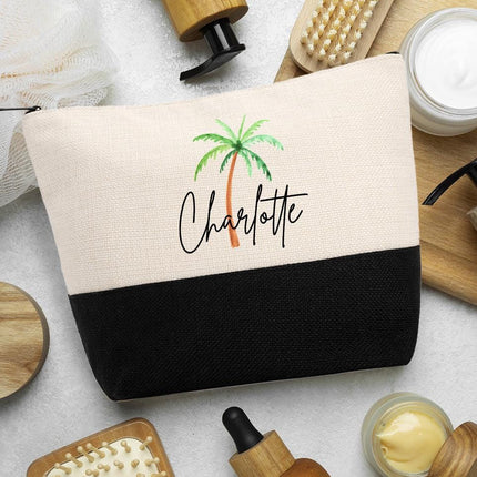 Personalized Bundle For Her Beach Tote Makeup Bag Mirror Travel Pouch Custom Gift Organizer Accessories Beach Design