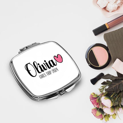 Personalized Bundle For Her Beach Tote Makeup Bag Mirror Travel Pouch Custom Gift Organizer Accessories Girsl Trip