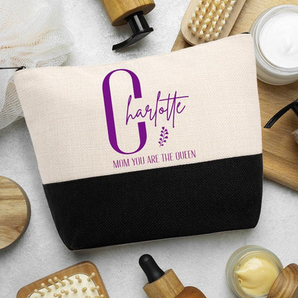 Personalized Bundle For Her Beach Tote Makeup Bag Mirror Travel Pouch Custom Gift Organizer Accessories Mom You Are The Queen