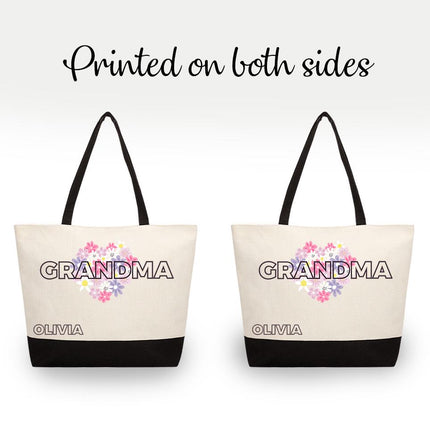 Personalized Large Canvas Tote Custom Beach Shopping Travel Bag Reusable Gift for Women Accessories Organizer Grandma Grandmother Design
