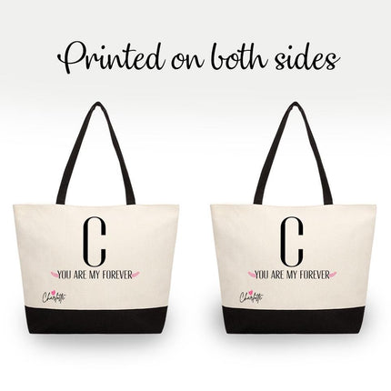 Personalized Large Canvas Tote Custom Beach Shopping Travel Bag Reusable Gift for Women Accessories Organizer You Are My Forever Design
