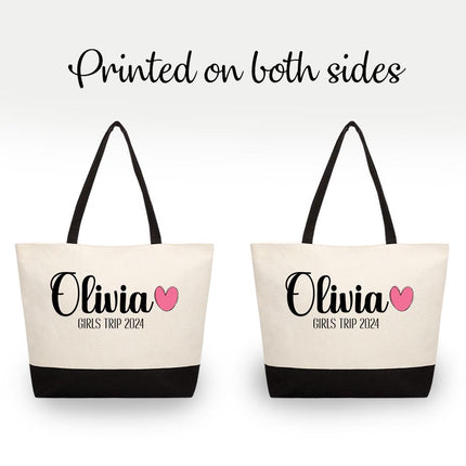 Personalized Large Canvas Tote Custom Beach Shopping Travel Bag Reusable Gift for Women Accessories Organizer Girls Trip Design