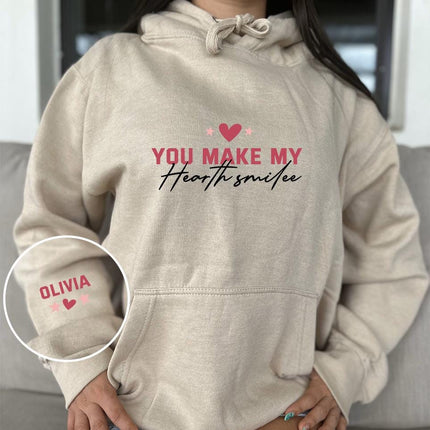 Adult Hoodie Sweatshirt Cozy Pullover Fleece Winter Outfit Gift for Her You Make My Hearth Smile