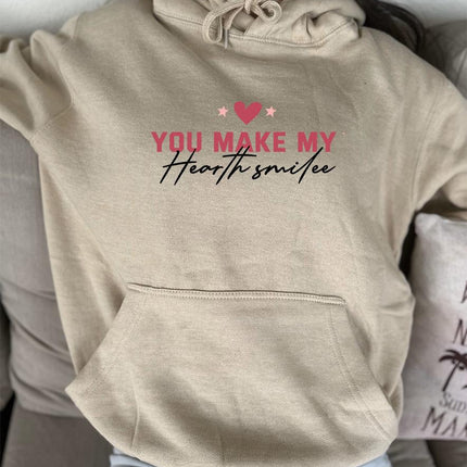 Adult Hoodie Sweatshirt Cozy Pullover Fleece Winter Outfit Gift for Her You Make My Hearth Smile