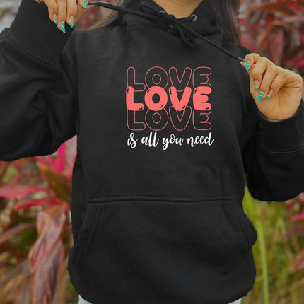 Adult Hoodie Sweatshirt Cozy Pullover Fleece Winter Outfit Gift for Her Love Is All You Need Design
