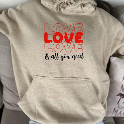 Adult Hoodie Sweatshirt Cozy Pullover Fleece Winter Outfit Gift for Her Love Is All You Need Design