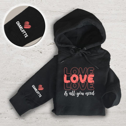 Adult Hoodie Sweatshirt Cozy Pullover Fleece Winter Outfit Gift for Her Love Is All You Need Design