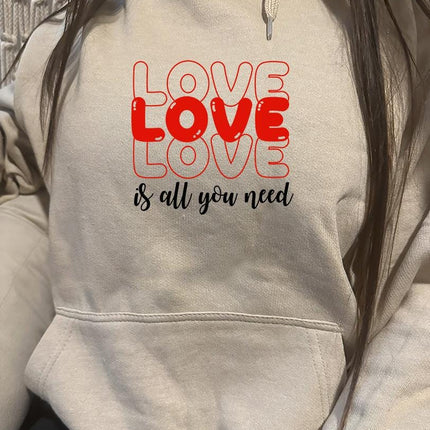 Adult Hoodie Sweatshirt Cozy Pullover Fleece Winter Outfit Gift for Her Love Is All You Need Design