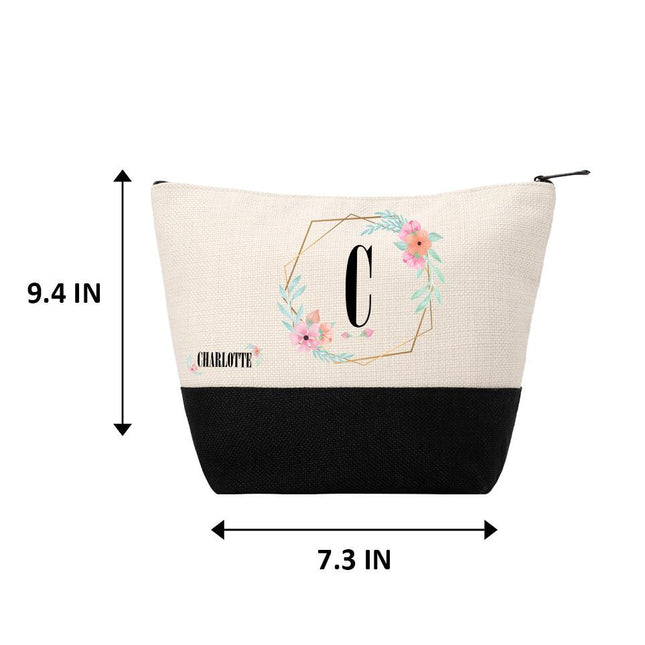 Personalized Makeup Bag Custom Travel Organizer Cosmetic Pouch for Women Toiletry Bag Accessories Storage Gift Frame And Name With Flowers