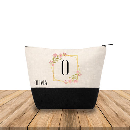 Personalized Makeup Bag Custom Travel Organizer Cosmetic Pouch for Women Toiletry Bag Accessories Storage Gift Frame With Flowers
