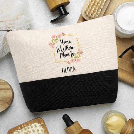 Personalized Makeup Bag Custom Travel Organizer Cosmetic Pouch for Women Toiletry Bag Accessories Storage Gift Home Is Where Mom Is Design