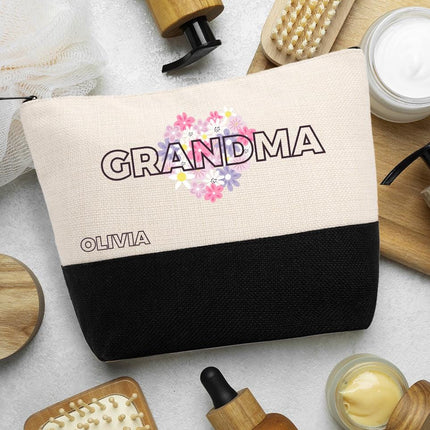 Personalized Makeup Bag Custom Travel Organizer Cosmetic Pouch for Women Toiletry Bag Accessories Storage Gift Grandma Grandmother Design