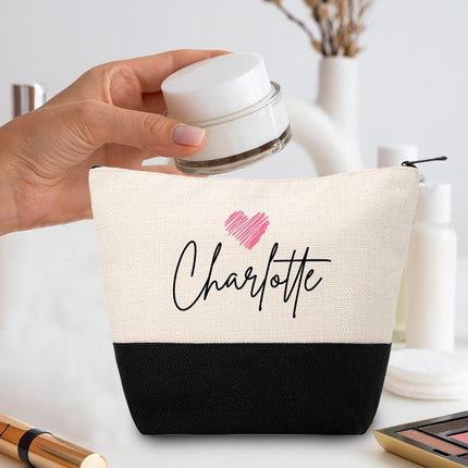 Personalized Makeup Bag Custom Travel Organizer Cosmetic Pouch for Women Toiletry Bag Accessories Storage Gift Name And Heart