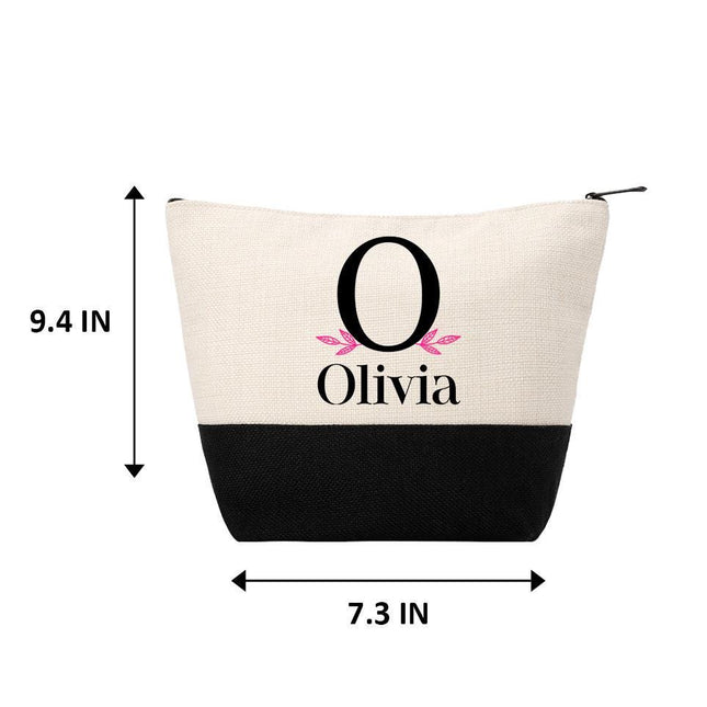 Personalized Makeup Bag Custom Travel Organizer Cosmetic Pouch for Women Toiletry Bag Accessories Storage Gift Initial With Leafs
