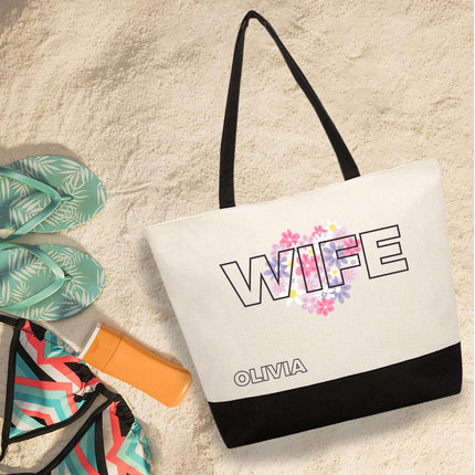 Personalized Large Canvas Tote Custom Beach Shopping Travel Bag Reusable Gift for Women Accessories Organizer Wife Design