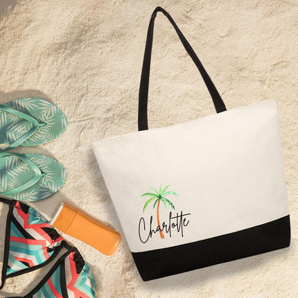Personalized Large Canvas Tote Custom Beach Shopping Travel Bag Reusable Gift for Women Accessories Organizer Beach Design