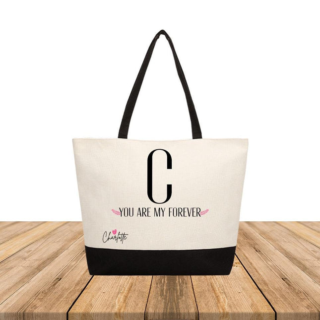 Personalized Large Canvas Tote Custom Beach Shopping Travel Bag Reusable Gift for Women Accessories Organizer You Are My Forever Design