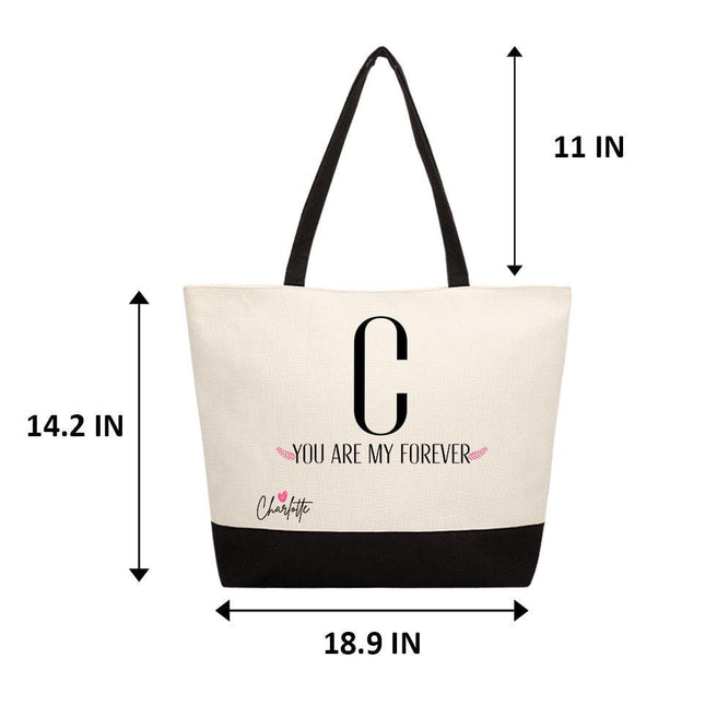 Personalized Large Canvas Tote Custom Beach Shopping Travel Bag Reusable Gift for Women Accessories Organizer You Are My Forever Design
