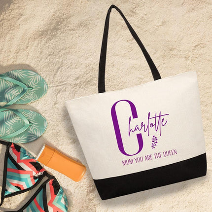 Personalized Large Canvas Tote Custom Beach Shopping Travel Bag Reusable Gift for Women Accessories Organizer Mom You Are The Queen