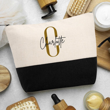 Personalized Makeup Bag Custom Travel Organizer Cosmetic Pouch for Women Toiletry Bag Accessories Storage Gift Initial And Black Name