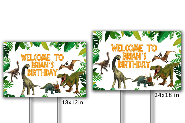 Dinosaurs Yard Sign for Birthday Party Decor Weatherproof Stake Included