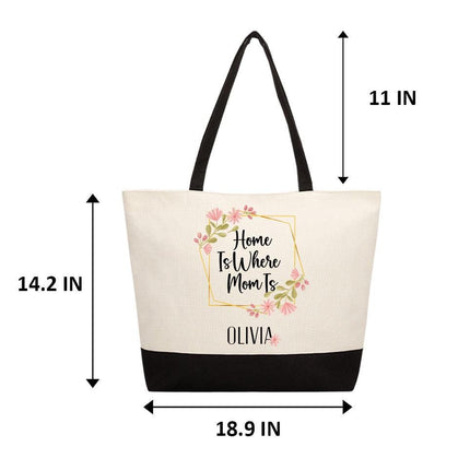 Personalized Bundle For Her Beach Tote Makeup Bag Mirror Travel Pouch Custom Gift Organizer Accessories Home Is Where Mom Is Design