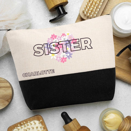 Personalized Bundle For Her Beach Tote Makeup Bag Mirror Travel Pouch Custom Gift Organizer Accessories Sister Design